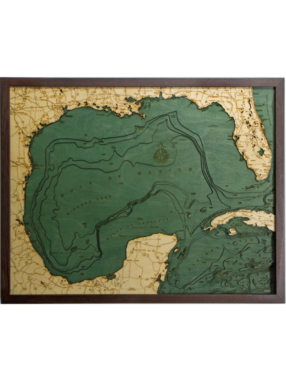 BELOW THE BOAT Wood Chart - Gulf of Mexico - 31"× 25"× 2"